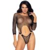 LEG AVENUE TOP BODYSUIT WITH THONG BACK ONE SIZE - BLACK