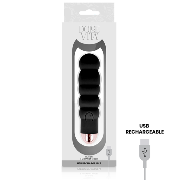 DOLCE VITA RECHARGEABLE VIBRATOR SIX BLACK 7 SPEEDS - Image 3