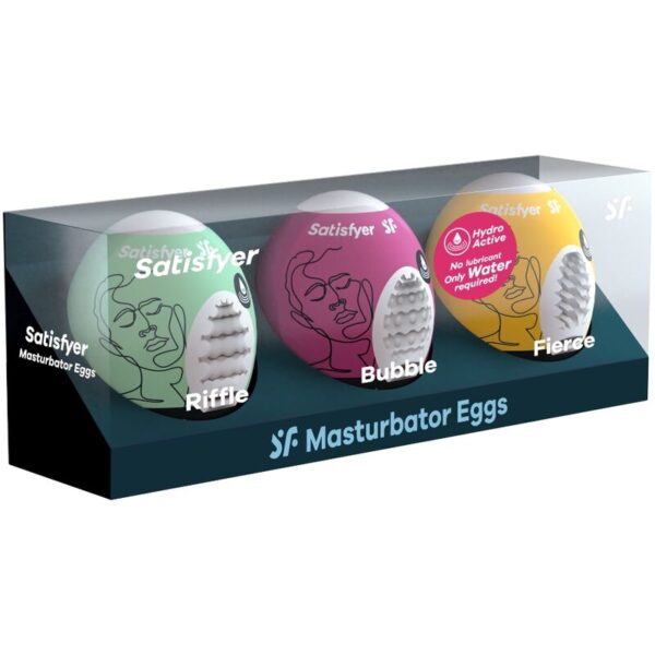 SATISFYER 3 MASTURBATOR EGGS - RIFFLE, BUBBLE & FIERCE - Image 2