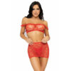 LEG AVENUE THREE PIECES SET TOP, MINI SKIRT & STRING ONE SIZE - RED