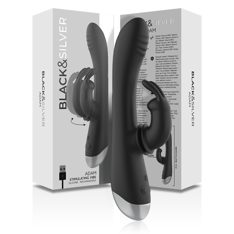 BLACK & SILVER - DJ. ADAM RABBIT SILICONE RECHARGEABLE BLACK STIMULATOR - Image 10