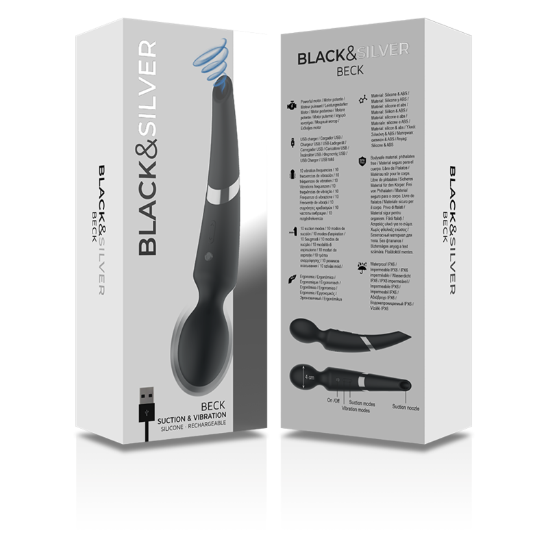 BLACK & SILVER - BECK BLACK RECHARGEABLE SILICONE MASSAGER AND SUCTIONER - Image 8