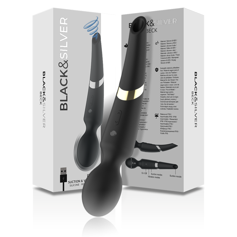 BLACK & SILVER - BECK BLACK RECHARGEABLE SILICONE MASSAGER AND SUCTIONER - Image 7