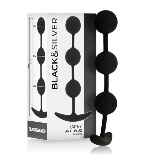 BLACK & SILVER' - HARRY' ANAL BEADS 14 CM