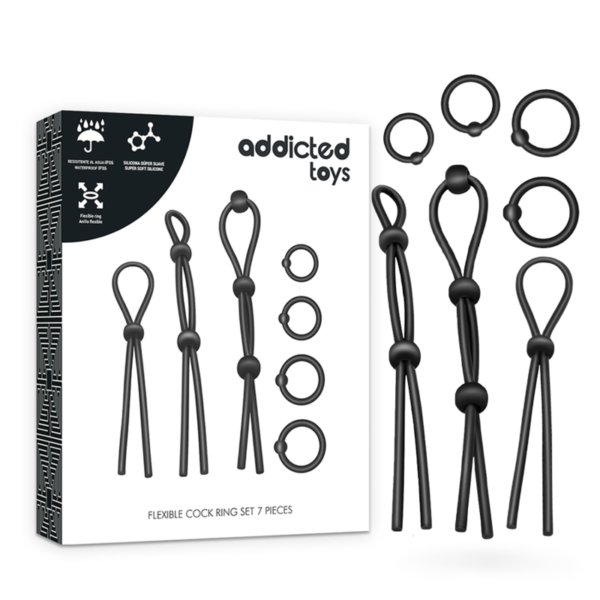 ADDICTED TOYS FLEXIBLE SILICONE COCK RING SET 7 PIECES - Image 2