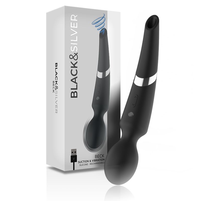 BLACK & SILVER - BECK BLACK RECHARGEABLE SILICONE MASSAGER AND SUCTIONER - Image 2