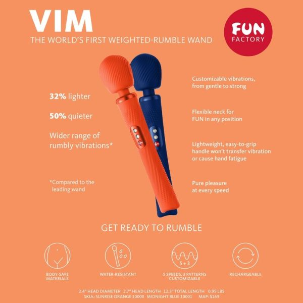 FUN FACTORY - VIM SILICONE RECHARGEABLE VIBRATING WEIGHTED RUMBLE WAND SUNRISE ORANGE - Image 6