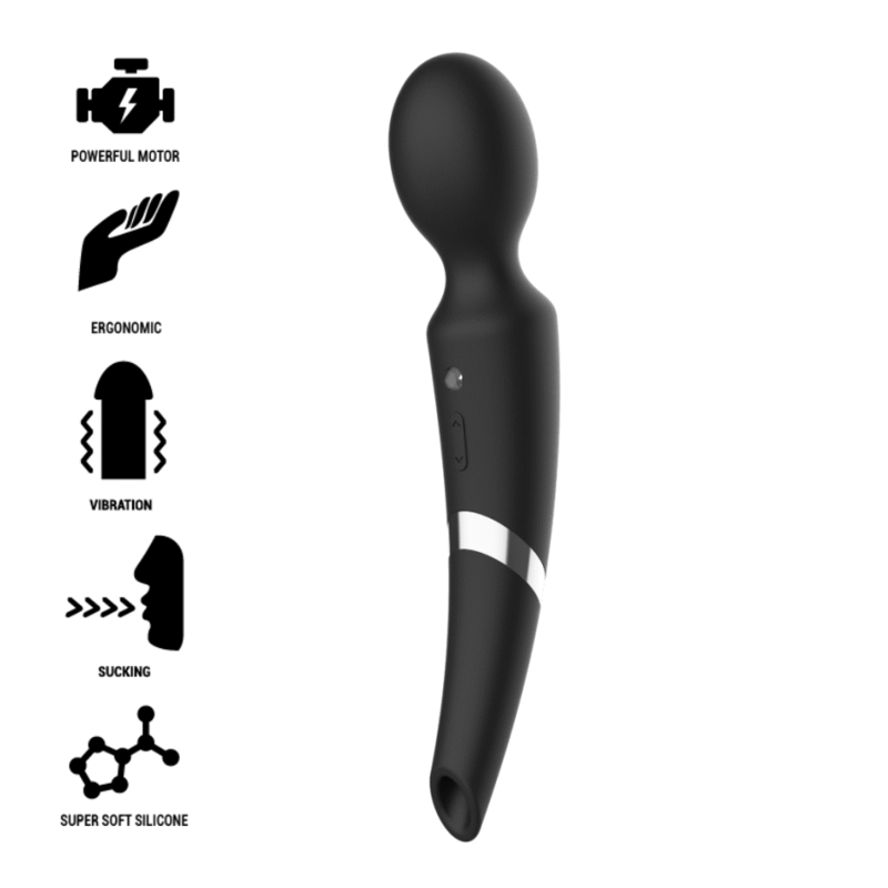 BLACK & SILVER - BECK BLACK RECHARGEABLE SILICONE MASSAGER AND SUCTIONER
