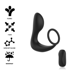 BLACK & SILVER - BLACK RECHARGEABLE SILICONE REMOTE CONTROL ANAL MASSAGER