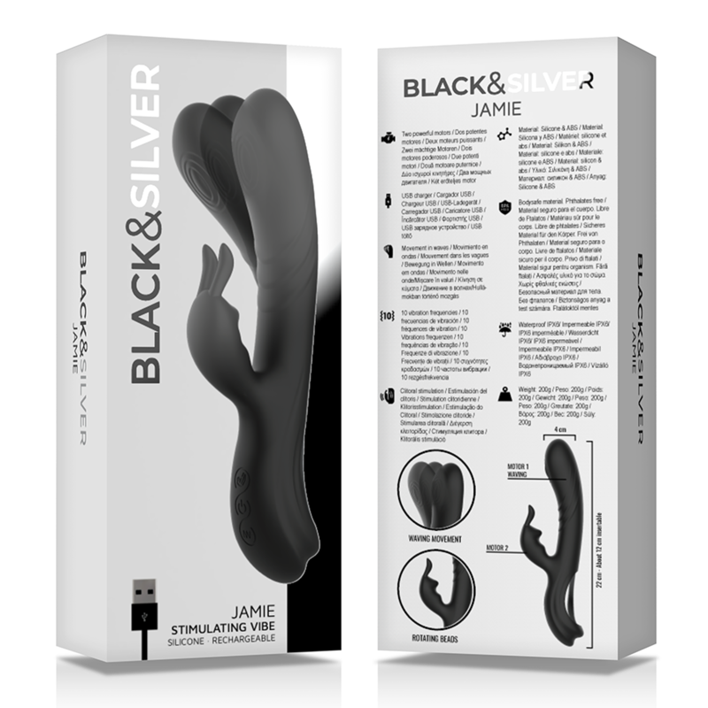 BLACK & SILVER - JAMIE STIMULATING VIBE SILICONE RECHARGEABLE BLACK - Image 7