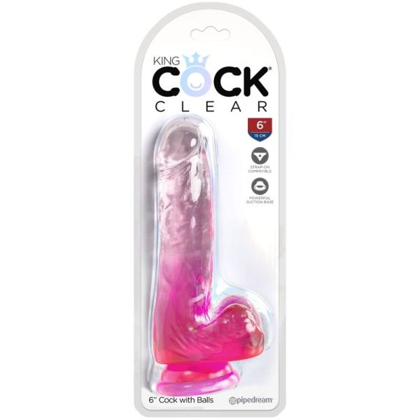 KING COCK CLEAR - REALISTIC PENIS WITH BALLS 13.5 CM PINK - Image 2