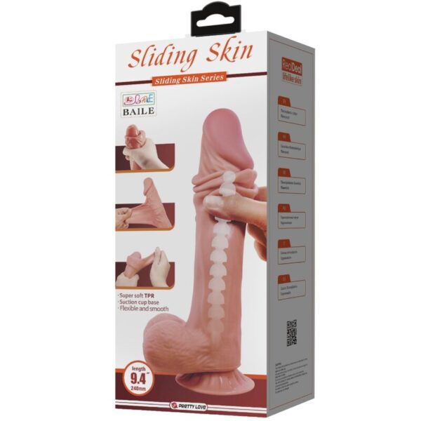 PRETTY LOVE - SLIDING SKIN SERIES REALISTIC DILDO WITH SLIDING SKIN SUCTION CUP BROWN 24 CM - Image 6