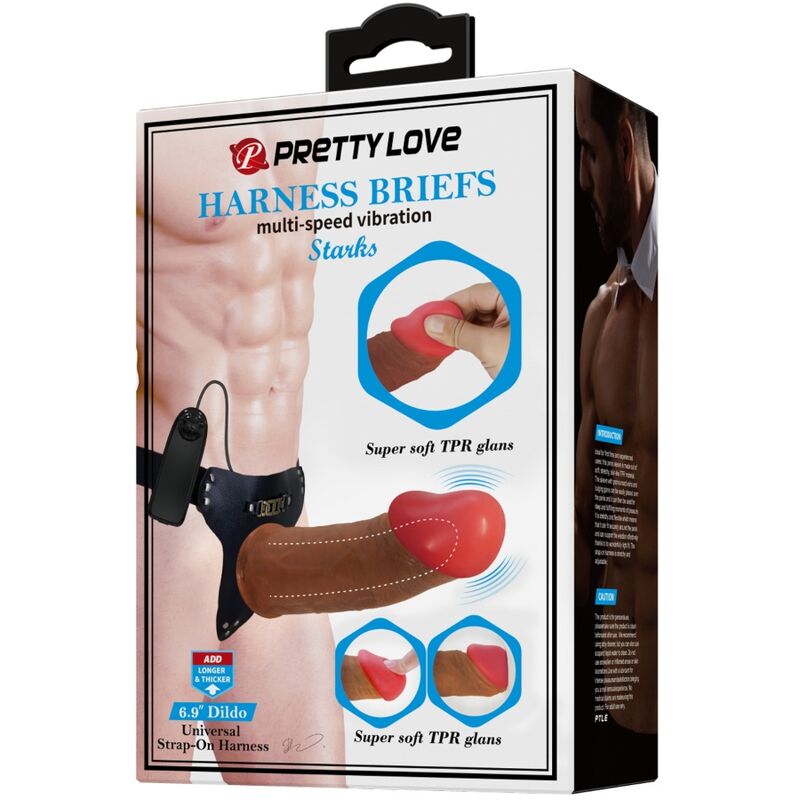 PRETTY LOVE - HARNESS BRIEFS STARKS MULTI-SPEED VIBRATION DILDO 17,5 CM LIGHT BROWN - Image 9