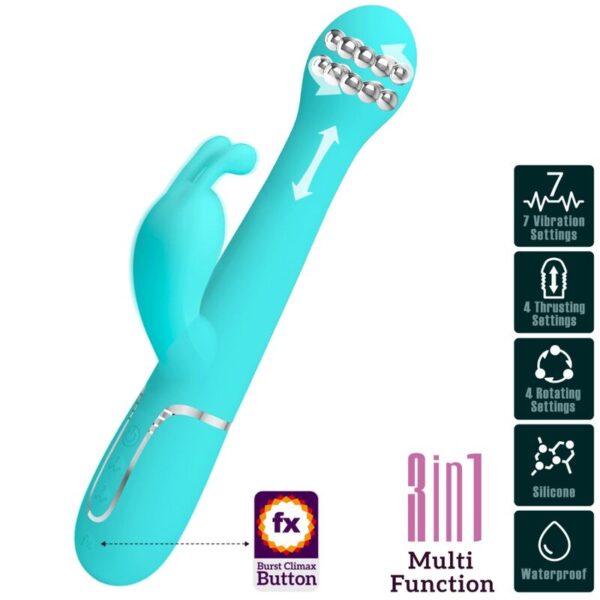 PRETTY LOVE - DEJON RABBIT VIBRATOR 3 IN 1 MULTIFUNCTION AQUA GREEN - Image 10