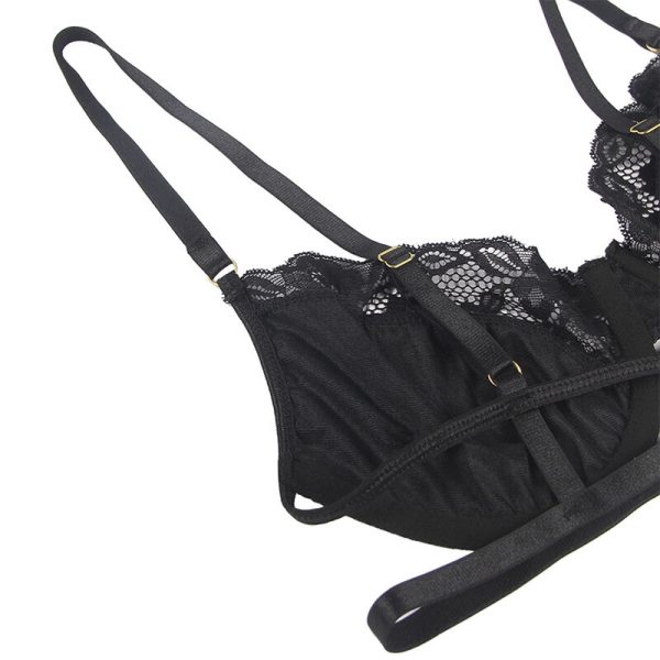 SUBBLIME - SET OF 3 PIECES BRA + THONG + LACE GARTER BLACK - Image 5