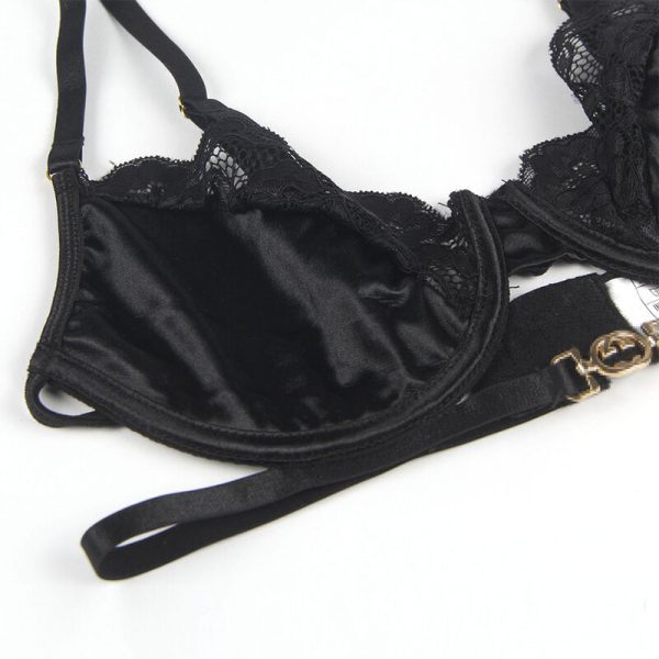 SUBBLIME - SET OF 3 PIECES BRA + THONG + LACE GARTER BLACK - Image 6