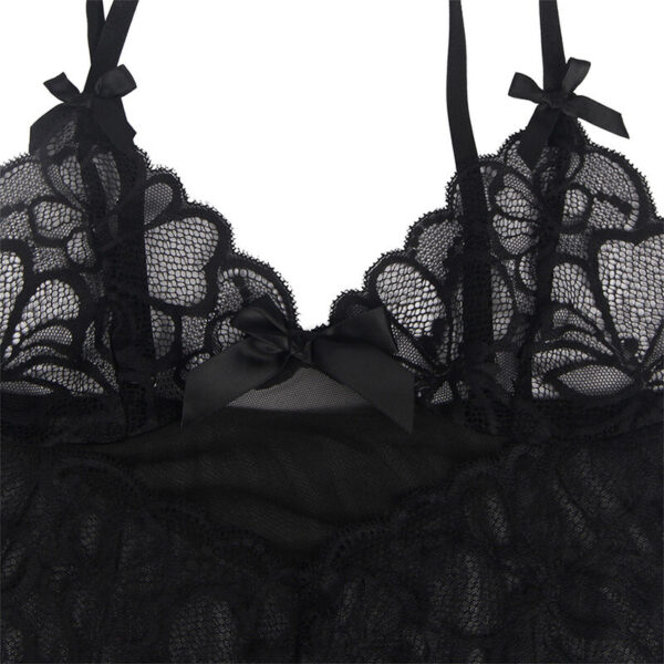 SUBBLIME - BABYDOLL WITH ADJUSTABLE STRAPS AND TRANSPARENT LACE FLORAL PRINT BLACK - Image 8
