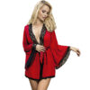 SUBBLIME - TRANSPARENT FABRIC ROBE WITH LACE DETAIL RED - Image 2