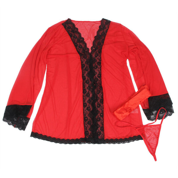 SUBBLIME - TRANSPARENT FABRIC ROBE WITH LACE DETAIL RED - Image 5