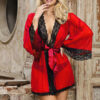 SUBBLIME - TRANSPARENT FABRIC ROBE WITH LACE DETAIL RED - Image 12