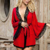 SUBBLIME - TRANSPARENT FABRIC ROBE WITH LACE DETAIL RED - Image 13