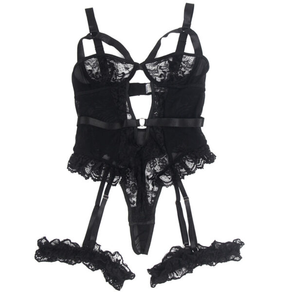 SUBBLIME - TEDDY WITH GARTER WITH LACE DETAIL AND STRIPS BLACK - Image 4