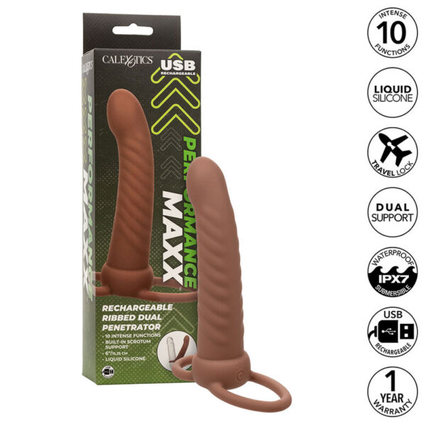 CALEXOTICS - MAXX RIBBED DUAL PENETRATOR 10 VIBRATIONS BROWN - Image 2