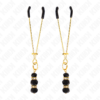 KINK - GOLD THIN NIPPLE CLAMPS WITH 3 BLACK GLASS BEADS 7 CM - Image 2