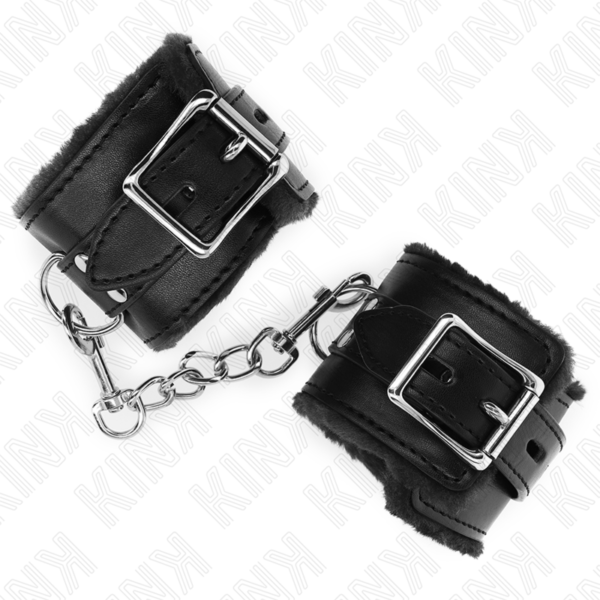 KINK - FUR LINED WRIST RESTRAINTS BLACK WITH BLACK BELT ADJUSTABLE 17-29 CM X 6 CM - Image 4