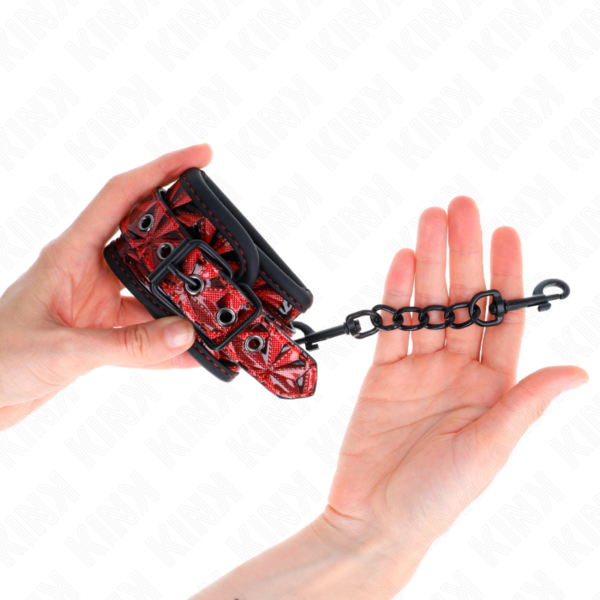 KINK - DIAMOND PATTERN WRIST RESTRAINTS DARK RED ADJUSTABLE 17-26 CM X 5.5 CM - Image 3