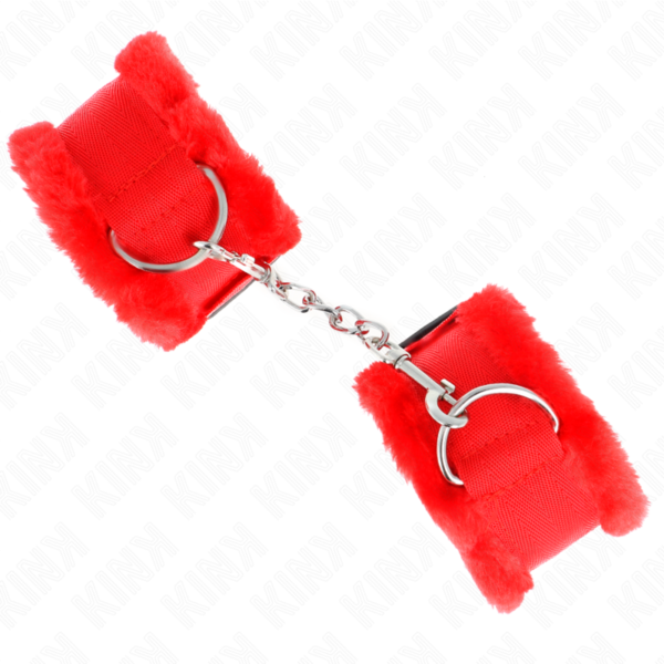 KINK - FURRY LINED WRIST RESTRAINTS RED ADJUSTABLE 17-31 CM X 7 CM - Image 2