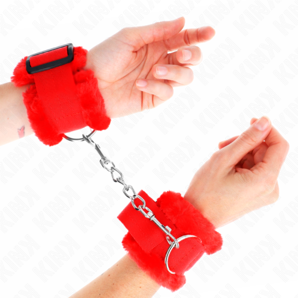 KINK - FURRY LINED WRIST RESTRAINTS RED ADJUSTABLE 17-31 CM X 7 CM - Image 4
