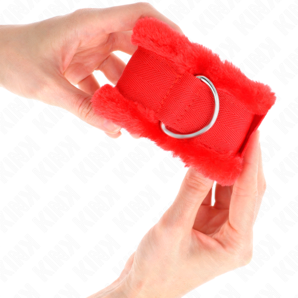 KINK - FURRY LINED WRIST RESTRAINTS RED ADJUSTABLE 17-31 CM X 7 CM - Image 3