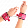 KINK - PREMIUM FUR LINED WRIST RESTRAINTS BLACK WITH RASPBERRY ROSE BELT ADJUSTABLE 17-29 CM X 6 CM - Image 4