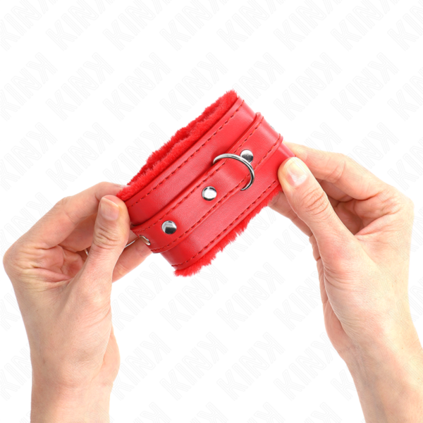 KINK - PREMIUM FUR LINED WRIST RESTRAINTS RED WITH RED BELT ADJUSTABLE 17-29 CM X 6 CM - Image 3