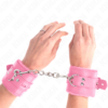 KINK - FUR LINED WRIST RESTRAINTS WITH SQUARE HOLES PINK AND PINK BELT ADJUSTABLE 17-29 CM X 6 CM - Image 3
