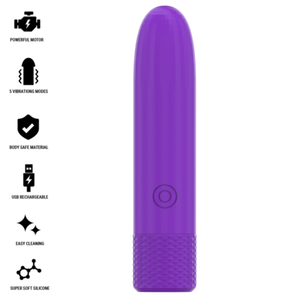 INTENSE - SYMONE USB RECHARGEABLE VIBRATING BULLET 8 VIBRATIONS PURPLE 10 X 2.2 CM - Image 2