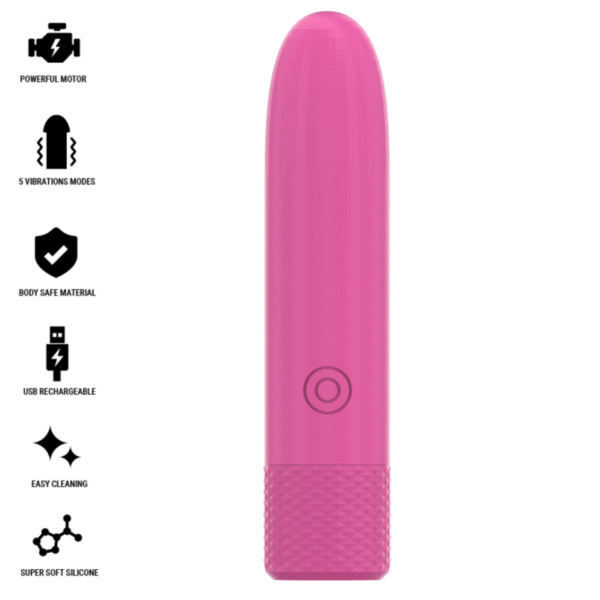 INTENSE - SYMONE USB RECHARGEABLE VIBRATING BULLET 8 VIBRATIONS PINK 10 X 2.2 CM - Image 2