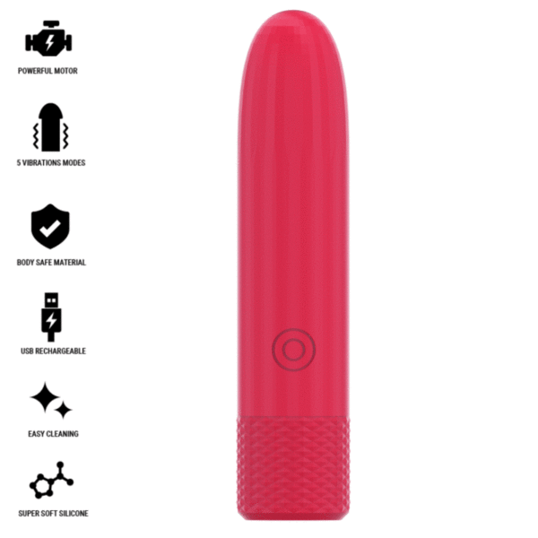 INTENSE - SYMONE USB RECHARGEABLE VIBRATING BULLET 8 VIBRATIONS RED 10 X 2.2 CM - Image 2