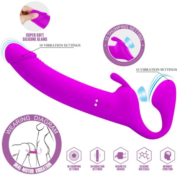 PRETTY LOVE - ZANINI STRAPLESS STRAP-ON 10 VIBRATIONS PURPLE - Image 2