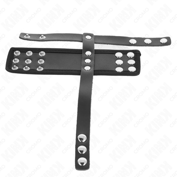 KINK - LEATHER PENIS CAGE RING WITH ADJUSTABLE COATED BALL DIVIDER STRAP - Image 4