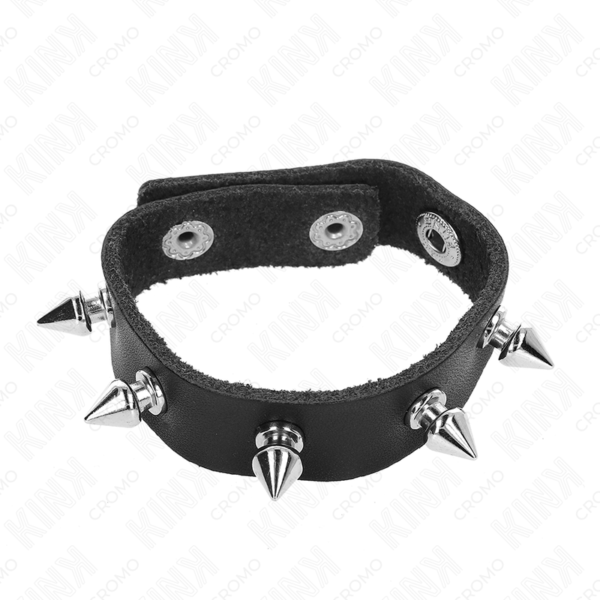 KINK - LEATHER PENIS RING WITH PRESSURE CLOSURE RED LINING 21 X 1.5 CM - Image 4