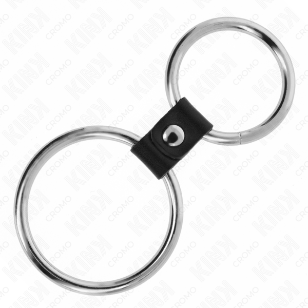 KINK - DOUBLE METAL PENIS RING 3.7 CM TO 5 CM CONNECTED BY LEATHER STRAP MODEL 1 - Image 4