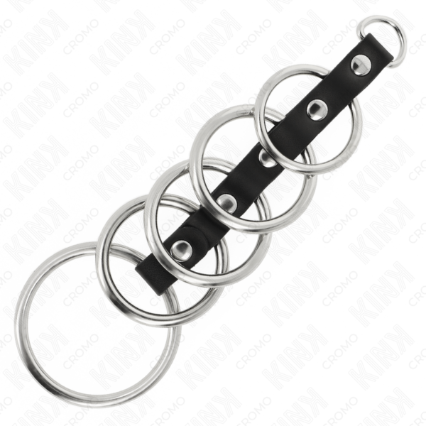 KINK - 5 METAL PENIS RINGS 3.2 CM TO 5 CM CONNECTED BY LEATHER - Image 4