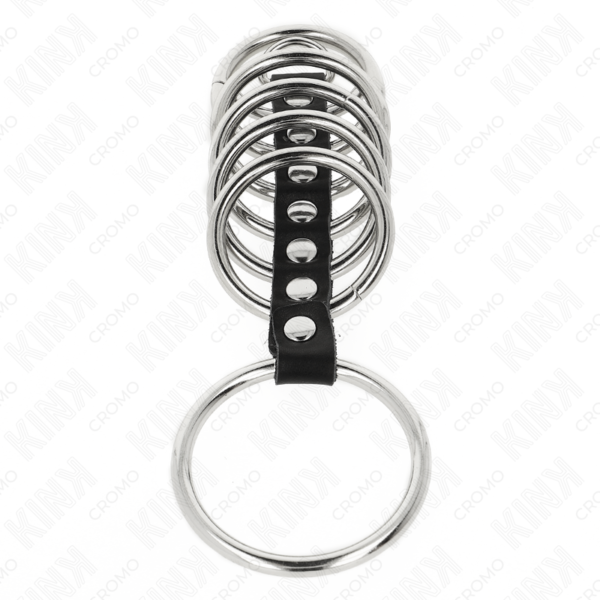 KINK - 7 METAL PENIS RINGS 3.2 CM TO 5 CM CONNECTED BY LEATHER - Image 3