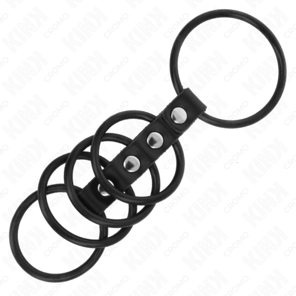 KINK - 5 SILICONE PENIS RINGS 3.8 CM TO 4.8 CM CONNECTED BY LEATHER - Image 3