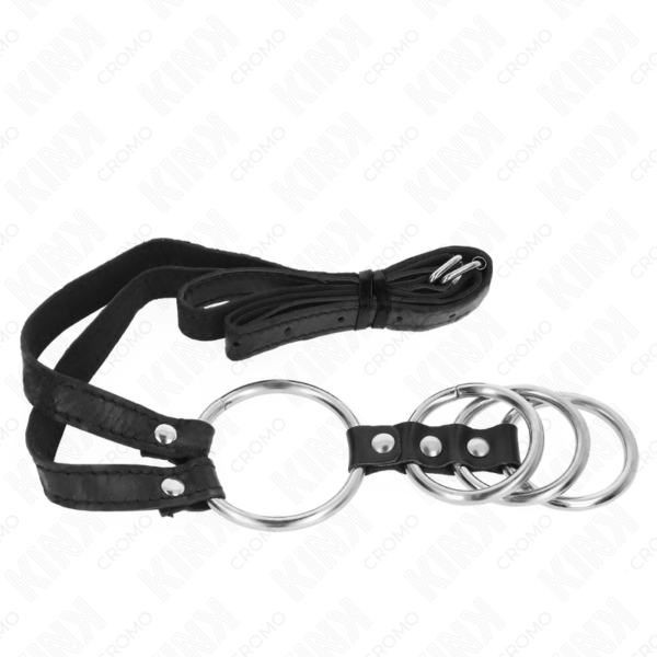 KINK - 4 CONNECTED METAL PENIS RINGS 3.8 CM TO 5 CM WITH LEATHER BELT 112 CM - Image 4