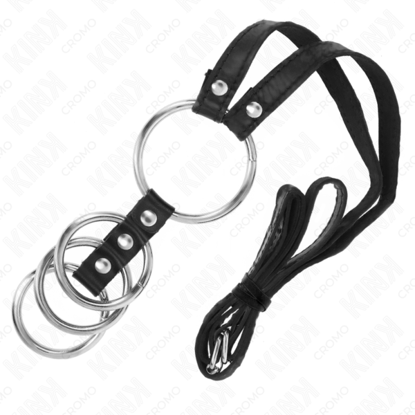 KINK - 4 CONNECTED METAL PENIS RINGS 3.8 CM TO 5 CM WITH LEATHER BELT 112 CM - Image 5