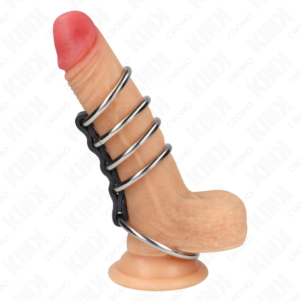 KINK - 5 PENIS RINGS 3.7 CM TO 5 CM METAL CONNECTED BY LEATHER - Image 2