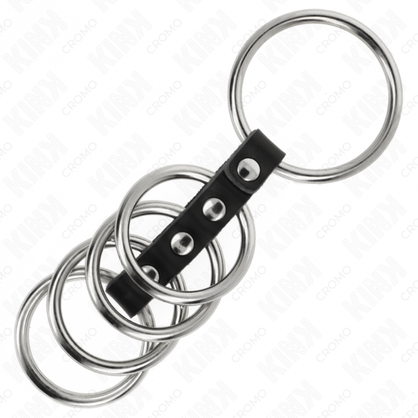 KINK - 5 PENIS RINGS 3.7 CM TO 5 CM METAL CONNECTED BY LEATHER - Image 4